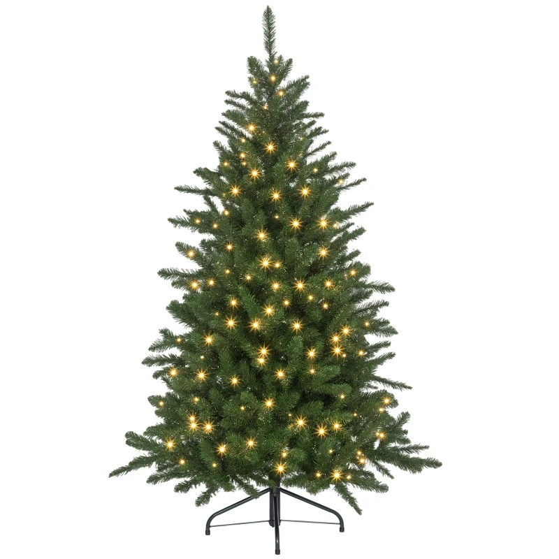 HOMCOM Árbol de Navidad Artificial 150 cm con 220 Luces LED 588 Ramas y Patas de Metal Árbol Navideño para Interior Verde