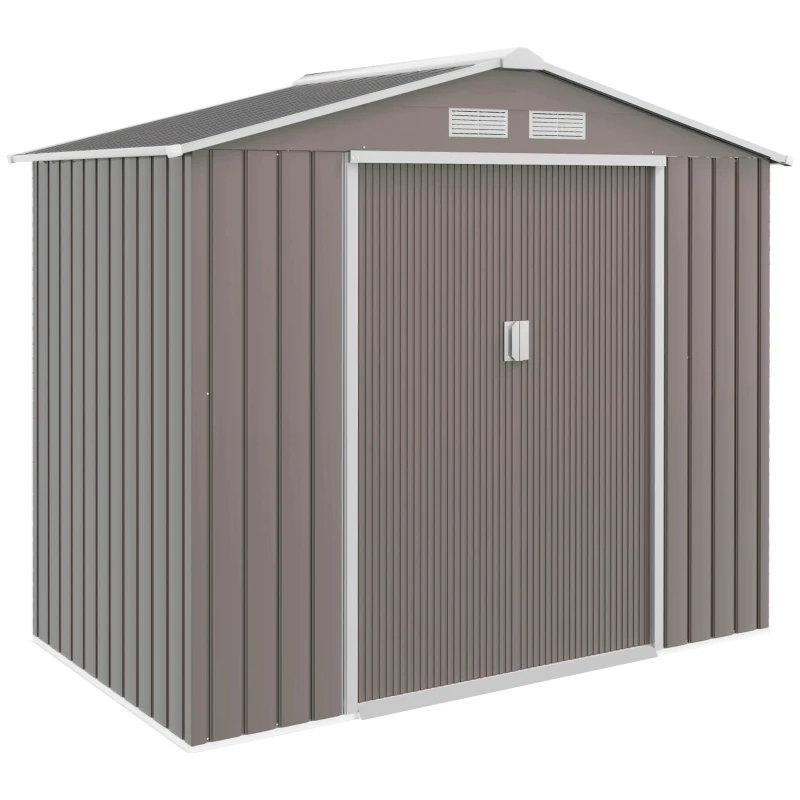Outsunny Casetta da Giardino Porta Utensili in Lamiera con Porte Scorrevoli, 213x130x185 cm, Grigio