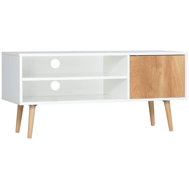 HOMCOM Mueble de TV Moderno con 2 Estantes y Puerta Mesa de Salón para TV de hasta 55'' 110x40x50 cm Blanco y Marrón