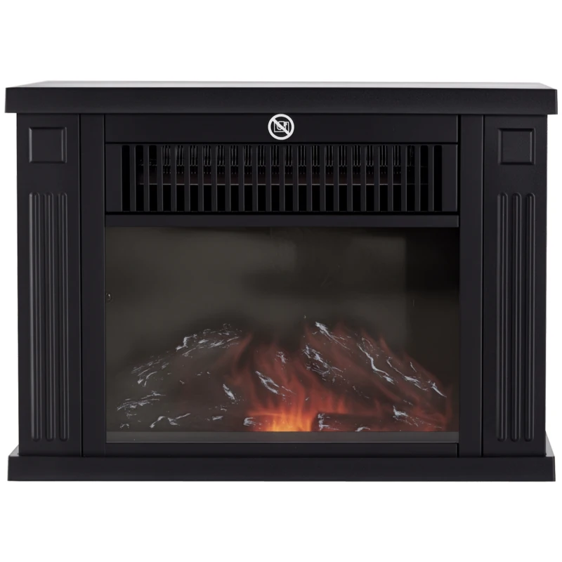 HOMCOM Chimenea Eléctrica 600/1200W Chimenea Decorativa de Mesa Chimenea Portátil con Efecto Llama Realista Protección Contra Sobrecalentamiento para 10-15 m² 34x17x25 cm Blanco
