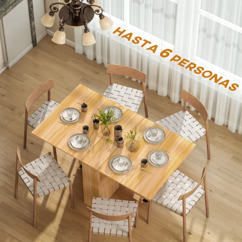HOMCOM Mesa de Comedor Plegable con Ruedas Mesa Auxiliar Multifuncional con Alas Abatibles y Estantes 140x80x74cm Madera