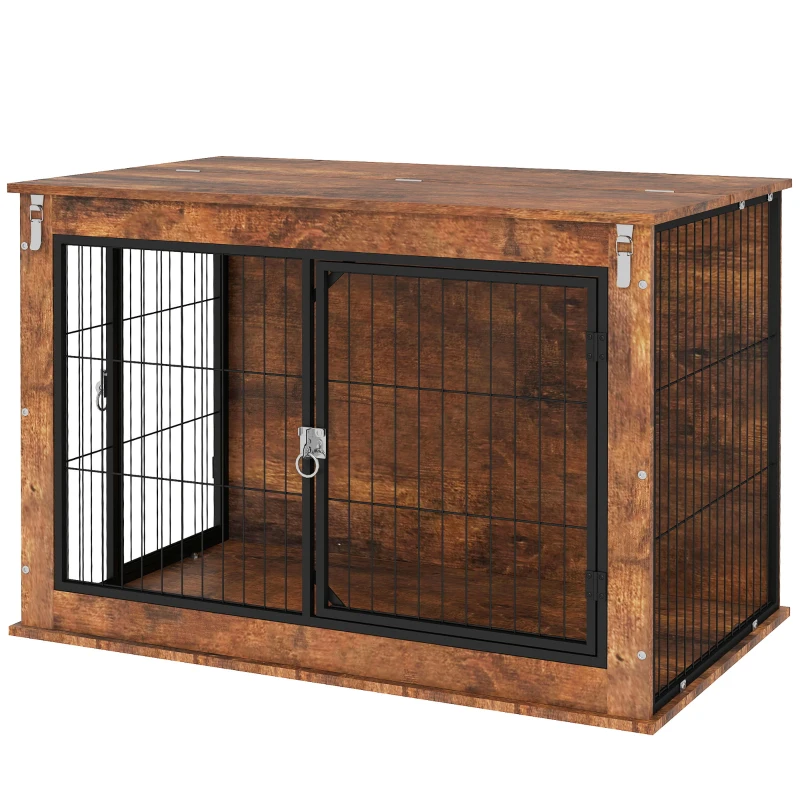 PawHut Dog Crate Furniture with Openable Top, Two Doors, for Large Dogs, Rustic Brown