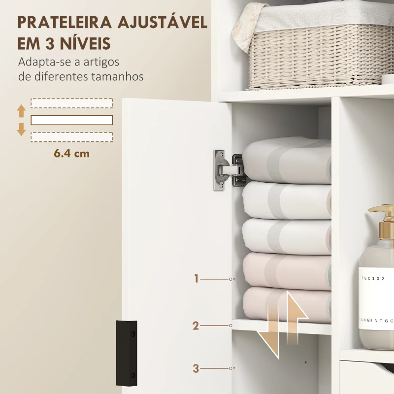 HOMCOM Móvel de Casa de Banho Estreito com 2 Gavetas Compartimento Aberto e Prateleiras Ajustáveis 50x25x100 cm Branco