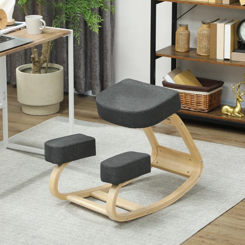 Vinsetto Silla Ergonómica con Inginocchiatoio en Madera de Abedul y Cojín, 51x69x58 cm, Gris