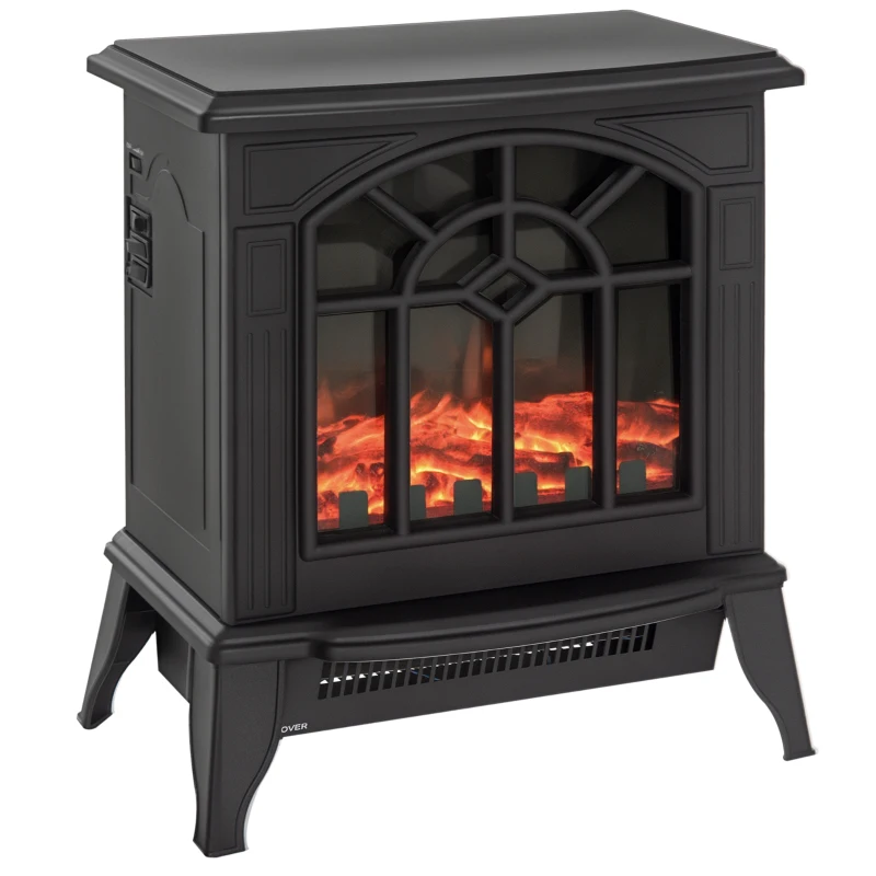 HOMCOM Chimenea Eléctrica 1000 W/2000 W Chimenea Decorativa de pie con Temperatura Ajustable LED Llamas y Protección Sobrecalentamiento para 15-20 ㎡ 36,5x24x46 cm Negro