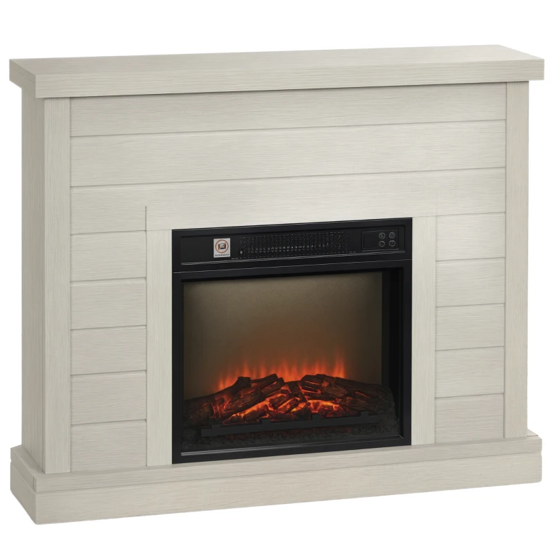 HOMCOM Șemineu Electric cu Flacără 3D, Oprire Automată, Încălzire Reglabilă și Temporizator, 96,5x22x81,7 cm, Gri Deschi