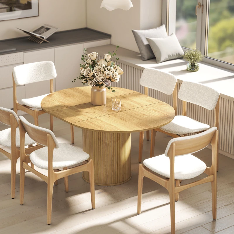 HOMCOM Table Extensible pour 6-8 Personnes de Ronde à Ovale avec Base Piedestal, en Bois et Acier, couleur Bois(m-4)