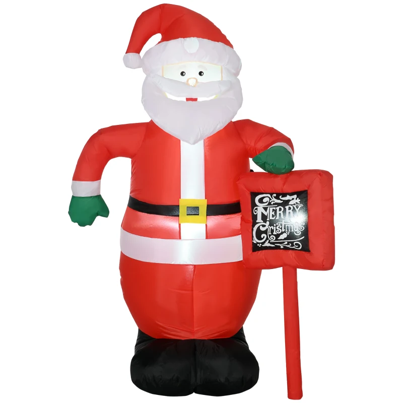 HOMCOM Papá Noel Hinchable con Cartel Navidad Hinchable con 3 Luces LED e Inflador Eléctrico 120x65x180 cm Multicolor