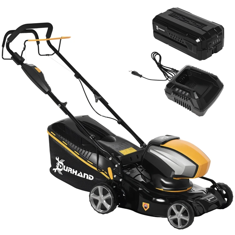 DURHAND Tagliaerba Elettrico 40V, Tagliaerba a Batteria Motore 800W, con Set Batterie e Caricabatterie, Larghezza di Taglio 42cm, 6 Altezze di Taglio 25-75mm e Sacco di Raccolta da 45L