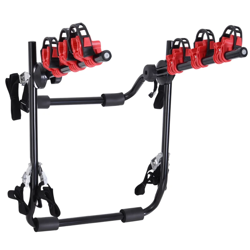 HOMCOM Portabicicletas Trasero Portón Plegable con Correas Hasta 3 Bicis Soporte de Bici Universal Carga 40kg 68x52x60cm Metal