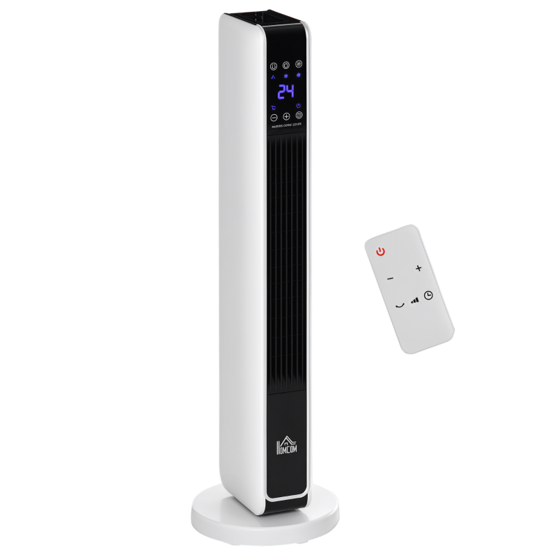 HOMCOM Heizgerät Heizlüfter 2200W Elektroheizer Keramik Heizturm mit Fernbedienung 8-Stunden-Timer Oszillation Heizer Heizung ABS PA Weiß+Schwarz 21 x 21 x 73 cm