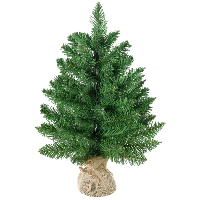 HOMCOM Árbol de Navidad Artificial Pequeño de 60 cm Altura con 70 Ramas Base de Tela Mini Árbol Navideño Realista para Interior Verde