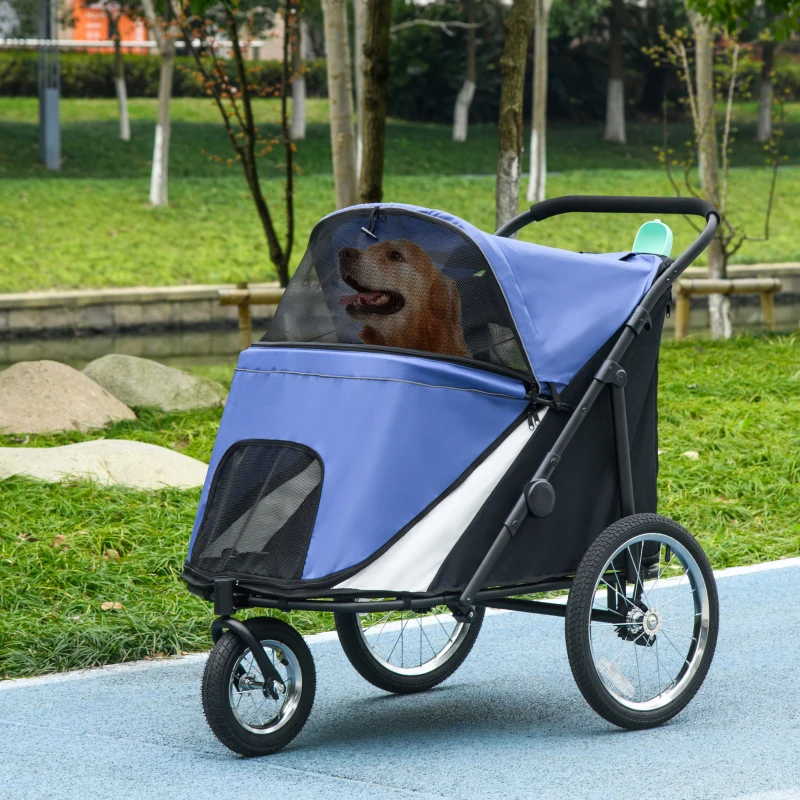 PawHut Hondenbuggy, inklapbaar, opklapbaar, Ligkussen, Stalen frame, Blauw/Zwart(m-10)