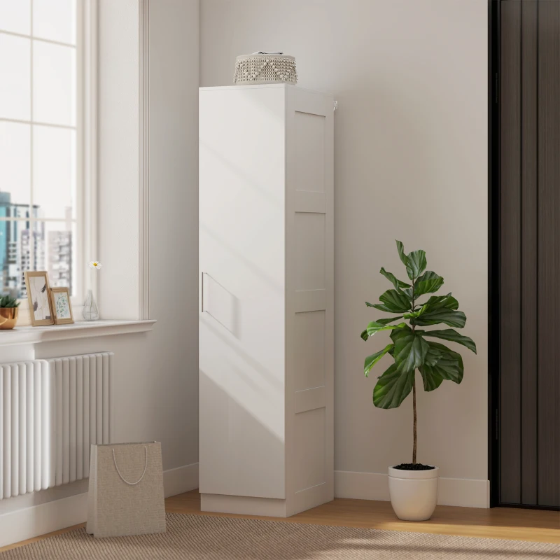 HOMCOM Kleiderschrank Mehrzweckschrank mit Kleiderstange, Regal, Soft-Close-Tür 40 x 52 x 180 cm Weiß(m-7)