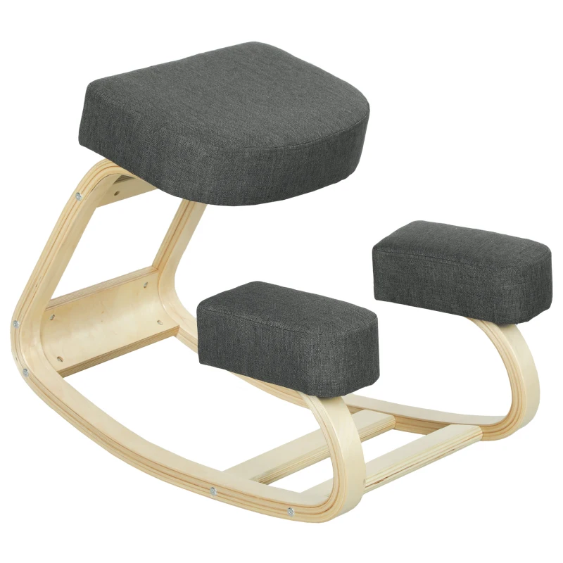 Vinsetto Tabouret Ergonomique avec Inclinable en Bois de Bouleau et Coussin, 51x69x58 cm, Gris