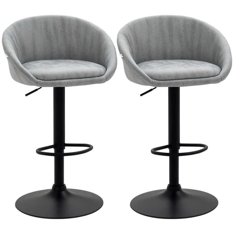 HOMCOM Set 2 Sgabelli da Bar con Altezza Regolabile, Rivestimento Finta Pelle e Schienale, Grigio Chiaro