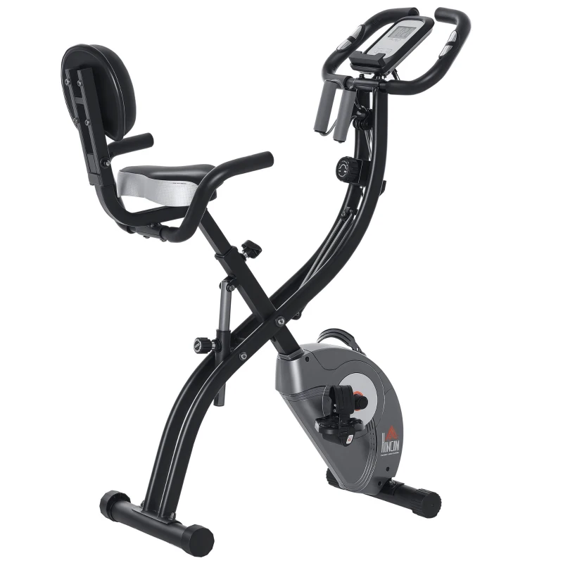 HOMCOM Vélo d'appartement magnetique pliant selle réglable dossier poignées ergonomiques écran LCD multifonction bandes résistances support smartphone acier noir