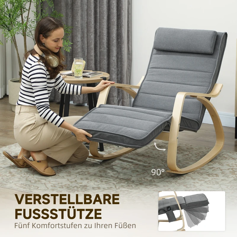 HOMCOM Schaukelstuhl mit Massage-Funktion, Lendenheizung, 3 Modi, Stoffbezug, Grau(m-5)