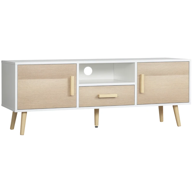 HOMCOM Mobile TV Basso per TV max 46" con Ripiano Aperto, Cassetto e 2 Armadietti, in Truciolato e Pino, 140x40x55.3 cm