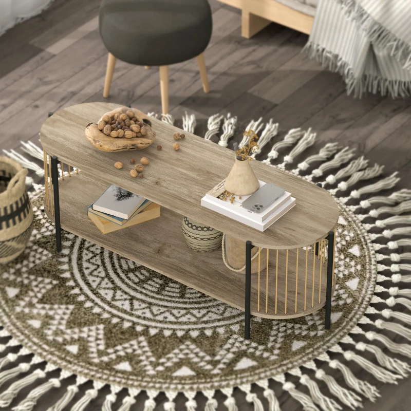 HOMCOM Mobile TV Stile Bohemien fino a 55 Pollici con Design in Corda di Carta e 2 Ripiani Aperti 124x43,5x41 cm Naturale
