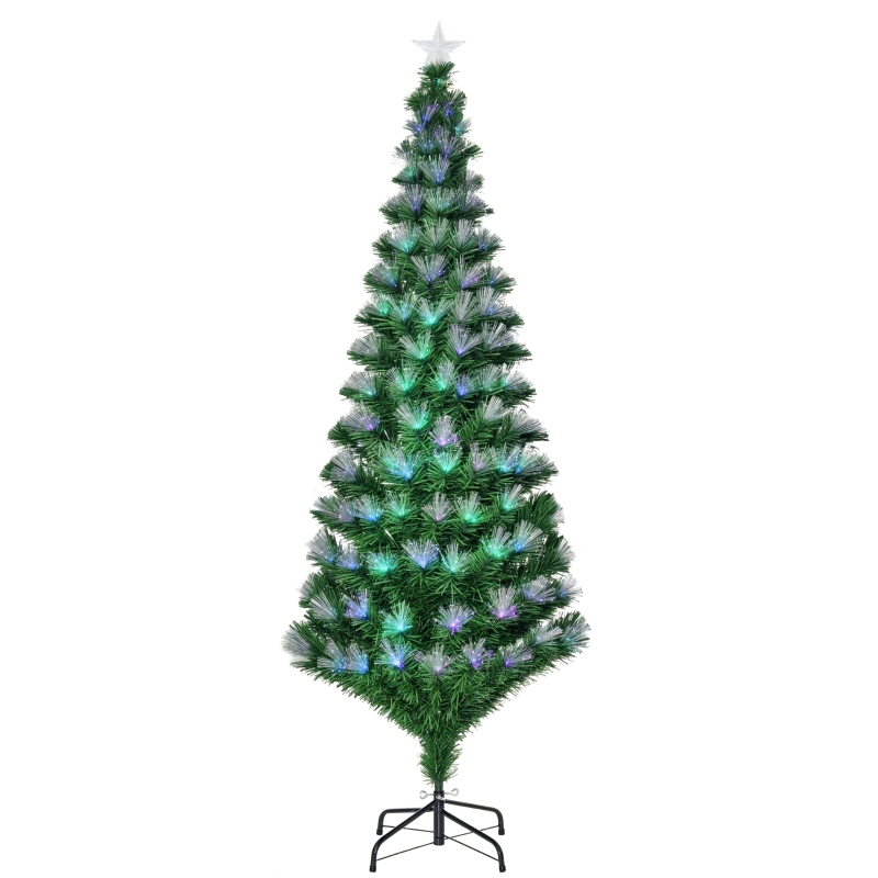 Albero verde h 1 m, fibre ottiche multicolor, 95 led RGB e bianco caldo