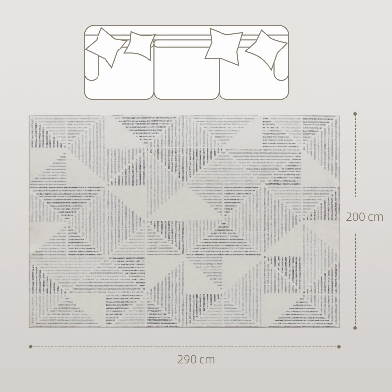 HOMCOM Modern Area Rug, Geometric Pattern Non-Slip Washable Rug, Soft Floor Carpet for Living Room, Bedroom, Dining Room, Home Office, 290 x 200 cm, Grey