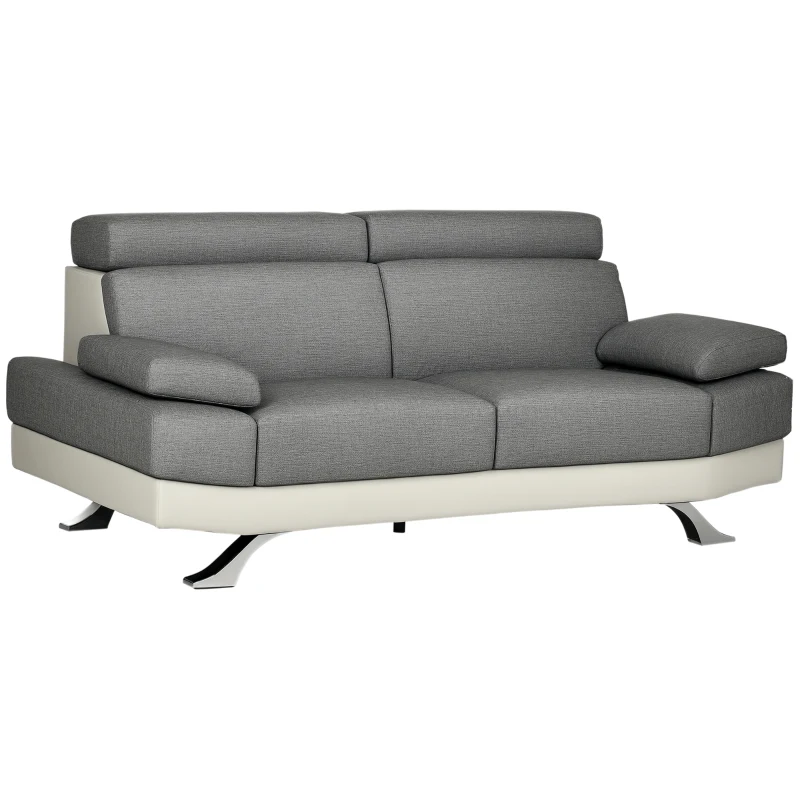 HOMCOM Divano 2 Posti in Finta Pelle PU con Poggiatesta Regolabile su 5 Livelli, 189x96.5x84cm, Grigio
