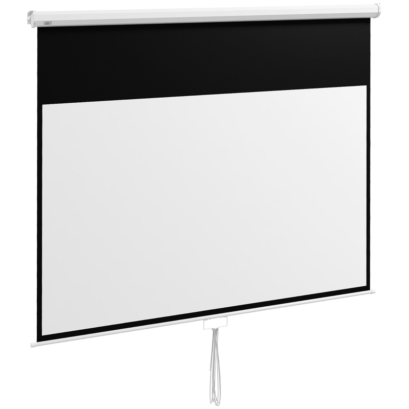 HOMCOM Pantalla de Proyección Manual Portátil 100 Pulgadas Formato 16:9 con Altura Ajustable 221x124 cm Blanco