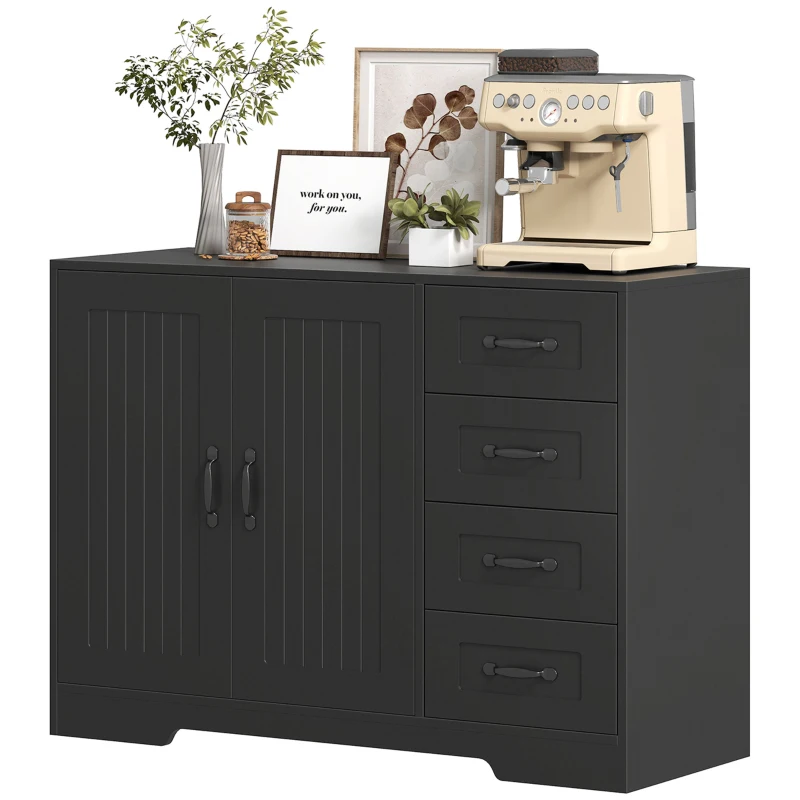 HOMCOM Sideboard, Commode, style moderne, 4 tiroirs, 1 armoire, 105 x 40 x 76 cm, Noir
