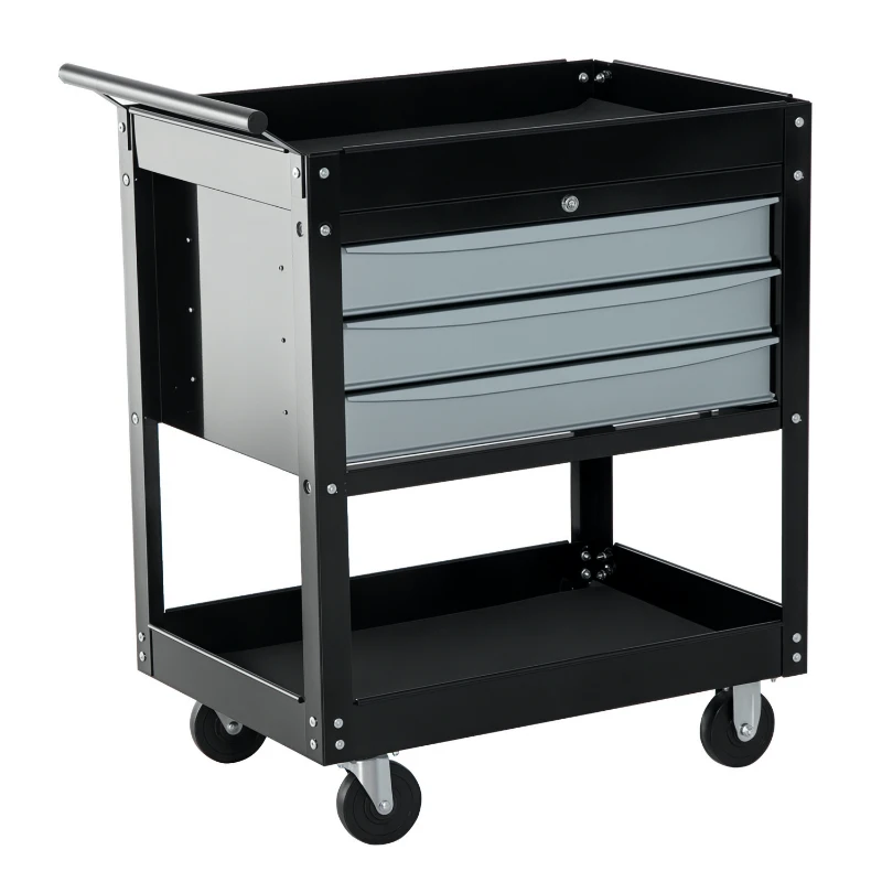 HOMCOM Carrello da Officina Professionale Cassettiera Portautensili in Lamiera, Nero, 68 x 46 x 88cm