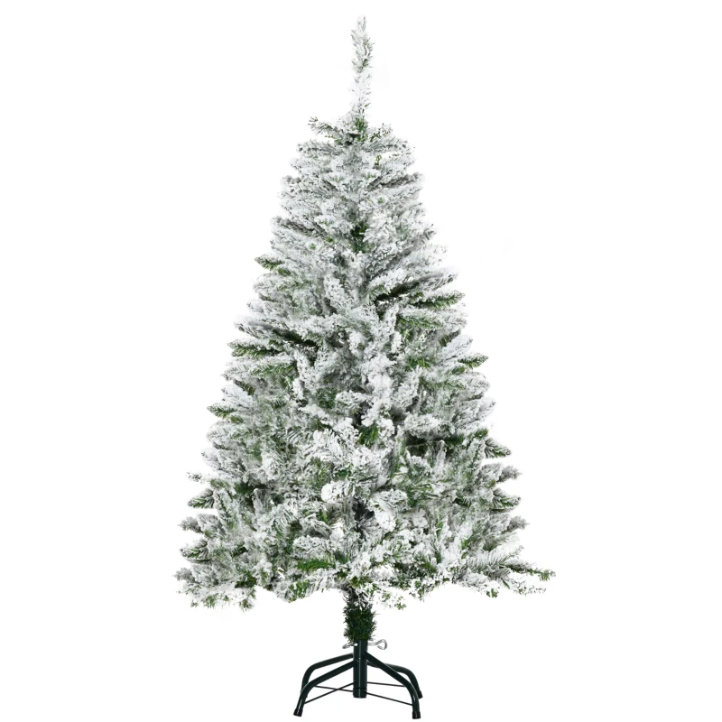 HOMCOM Árbol de Navidad Artificial 120 cm con Nieve Ignífugo con 200 Ramas Decoración Navideña para Interiores Verde