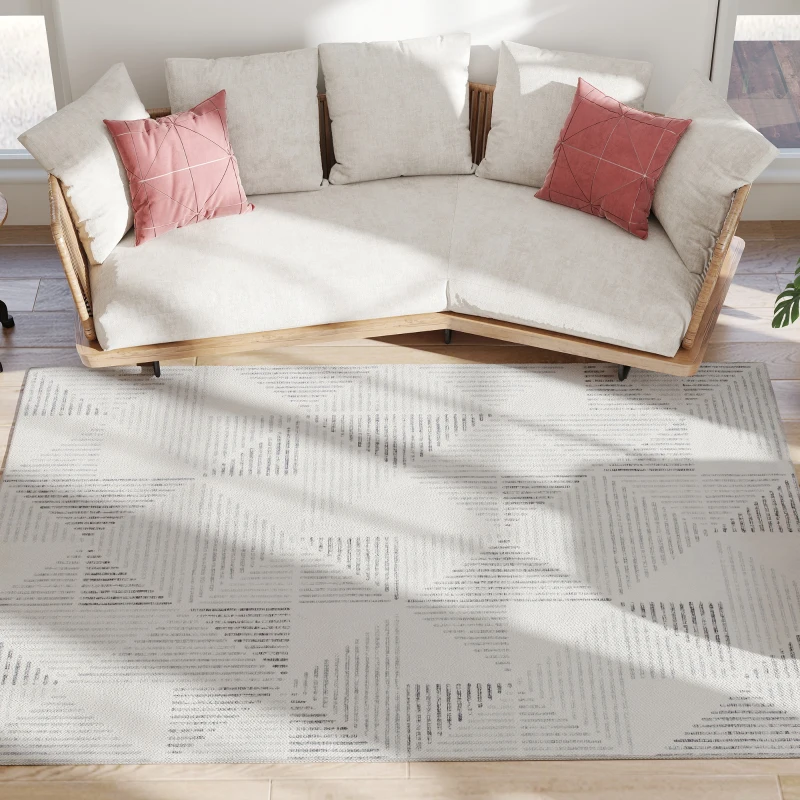 HOMCOM Modern Area Rug, Geometric Pattern Non-Slip Washable Rug, Soft Floor Carpet for Living Room, Bedroom, Dining Room, Home Office, 230 x 160 cm, Grey