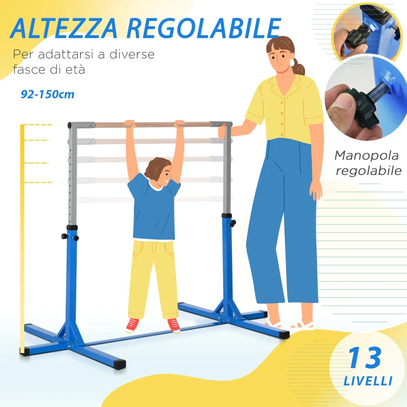 HOMCOM Sbarra per Ginnastica Artistica o Danza Classica Regolabile in Altezza 92-150 cm, Blu