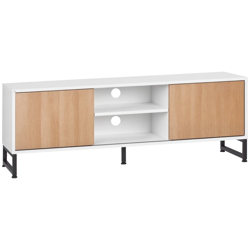 HOMCOM Mobile TV Moderno 50" max in Truciolato e Acciaio con 2 Ripiani Aperti e 2 Armadietti Chiusi, 120x39.5x45 cm
