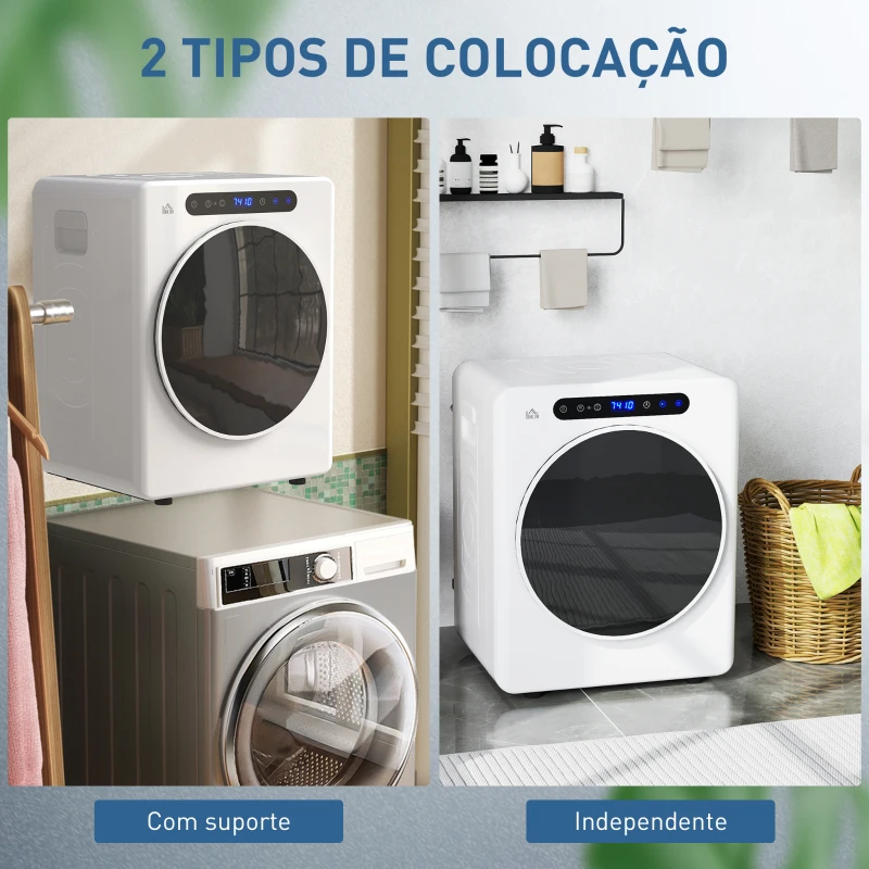 HOMCOM Máquina de Secar 3 KG 1000W Função Antirrugas Função Esterilizar Temporizador Ecrã LED Tátil Tambor Aço Inoxidável 49x43x61 cm Branco