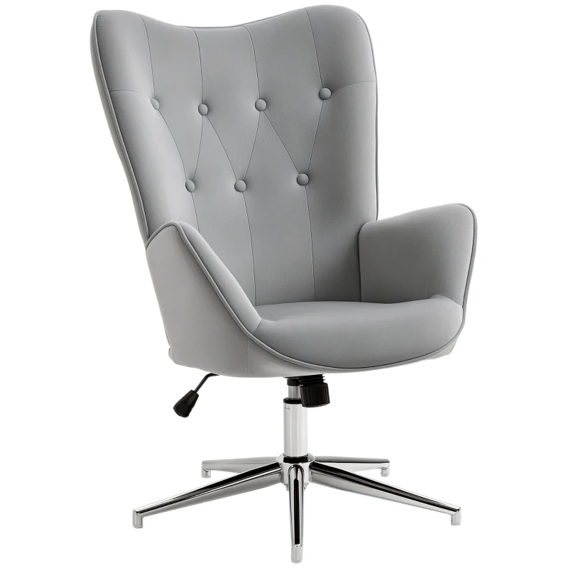 HOMCOM Sillón Individual Tapizado en Terciopelo Sillón con Altura Ajustable Giratorio 360° para 66x73x102,5-111,5cm Gris