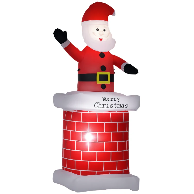 HOMCOM Aufblasbarer Weihnachtsmann mit Schornstein, LED-Beleuchtung, integriertes Gebläse, 80 x 70 x 210 cm