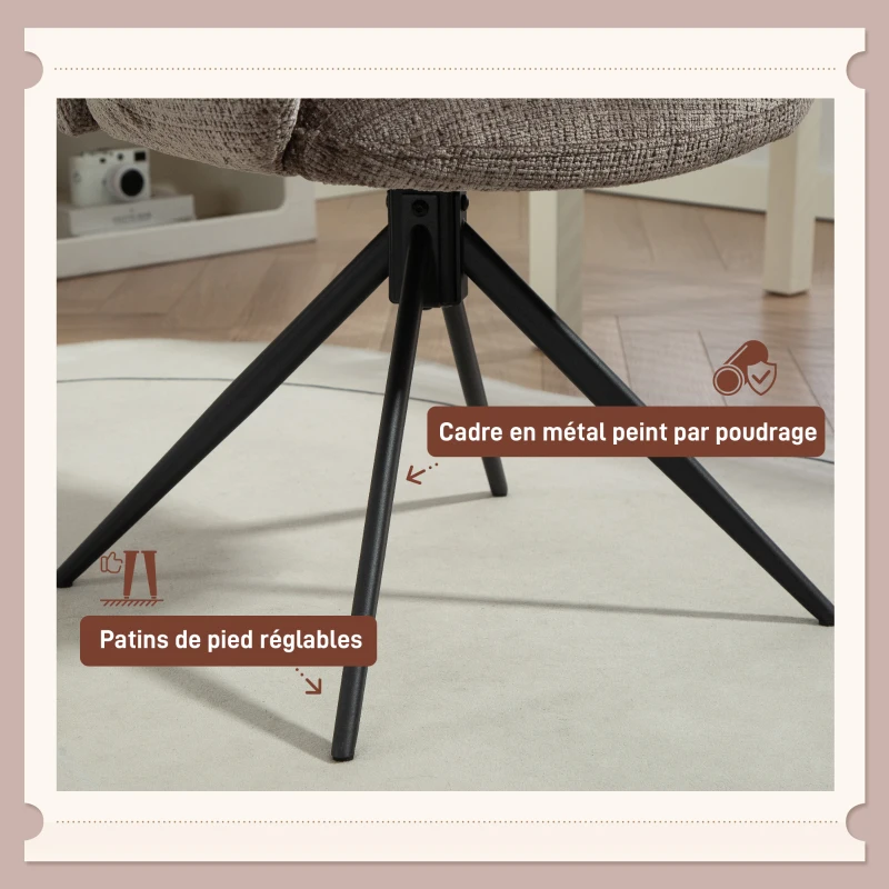 HOMCOM Chaise bureau ergonomique, fauteuil de bureau avec siège pivotant à retour automatique, 60 x 66 x 86,5 cm, brun clair