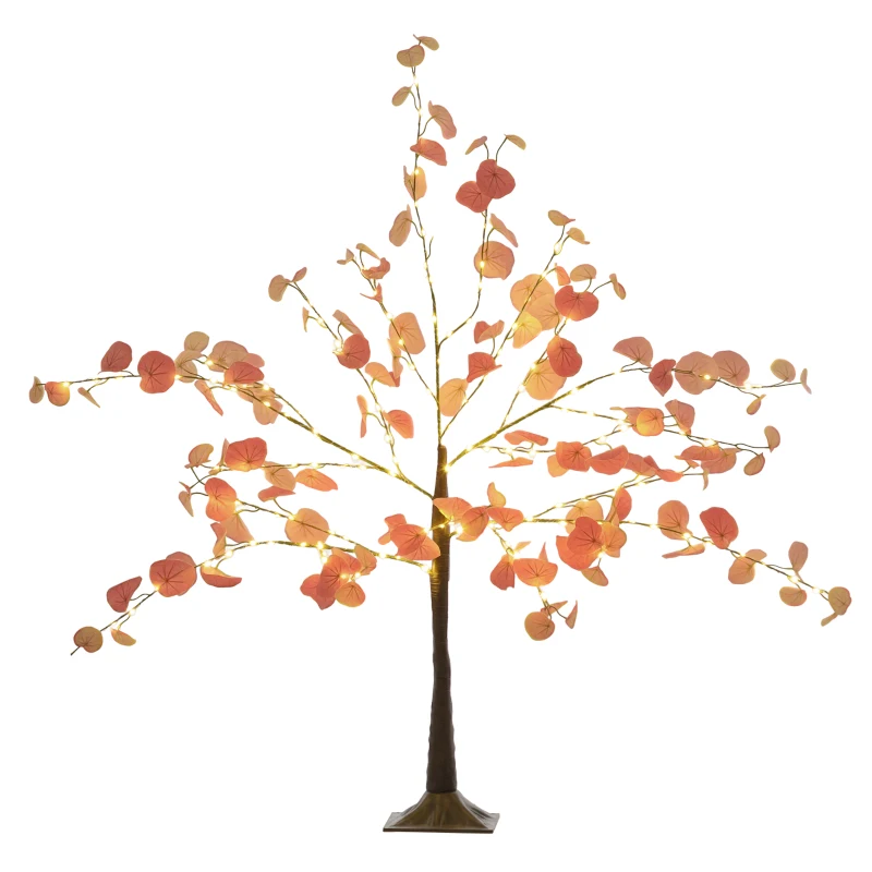 HOMCOM Árvore de Eucalipto Artificial 120 cm Árvore Artificial com 175 Luzes LED e Base Decoração Laranja e Marrom