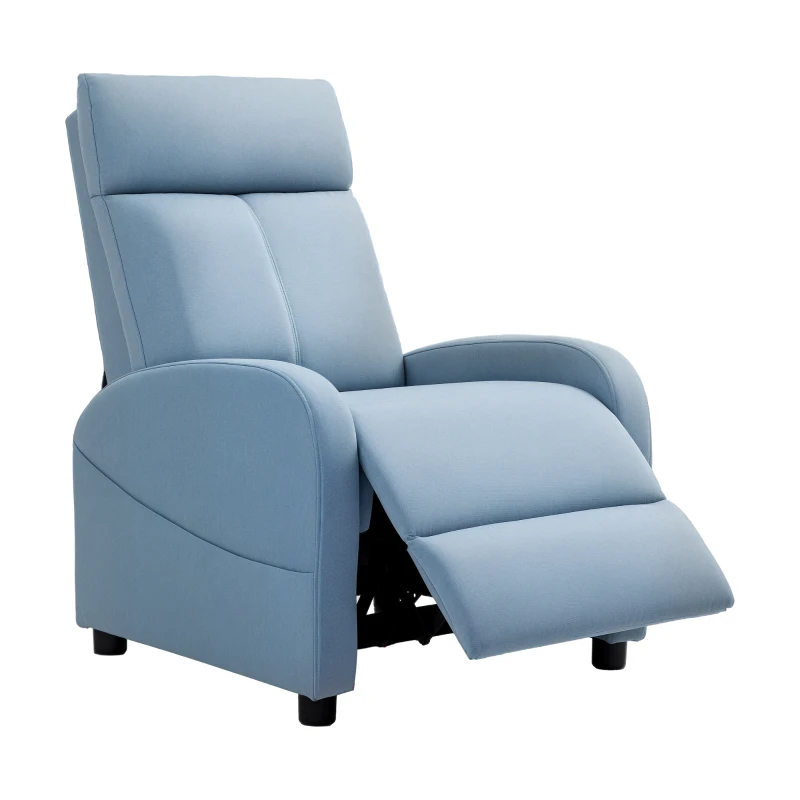 HOMCOM Fotoliu Rabatabil Manual cu Suport pentru Picioare din Material Textil cu Efect de In, 69x85x100 cm, Albastru