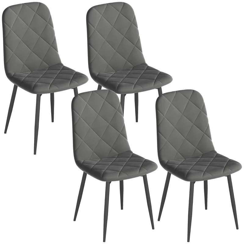 HOMCOM Esszimmerstühle, 4er-Set Küchenstühle mit Rückenlehne, Samtoptik, Polsterstühle mit Metallbeinen, für Esstisch, Grau(m-10)