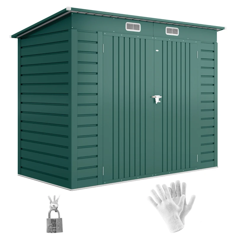 Outsunny Abrigo de Jardim 2,7m² 249x121x183 cm Abrigo de Exterior com Porta Dupla 2 Ventilaç4oes e Trava Abrigo para Pátio Verde
