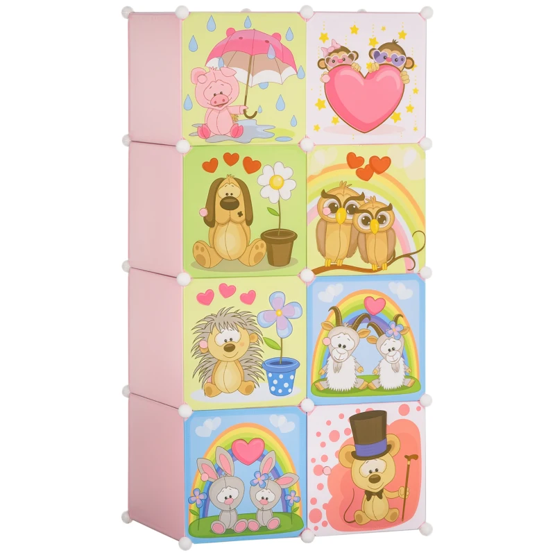 HOMCOM Mobile Scarpiera Modulare Salvaspazio, 6 Cubi 35x45x35 cm in Acciaio e PP, 74x47x144 cm, Rosa
