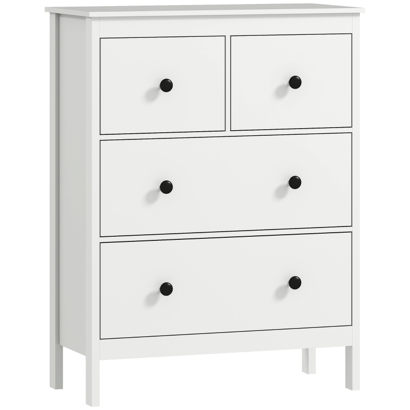 HOMCOM Cómoda con 4 Cajones, para Ropa & Ropa de Cama, Salón, Dormitorio, Pasillo, Tablero de Partículas, Blanco