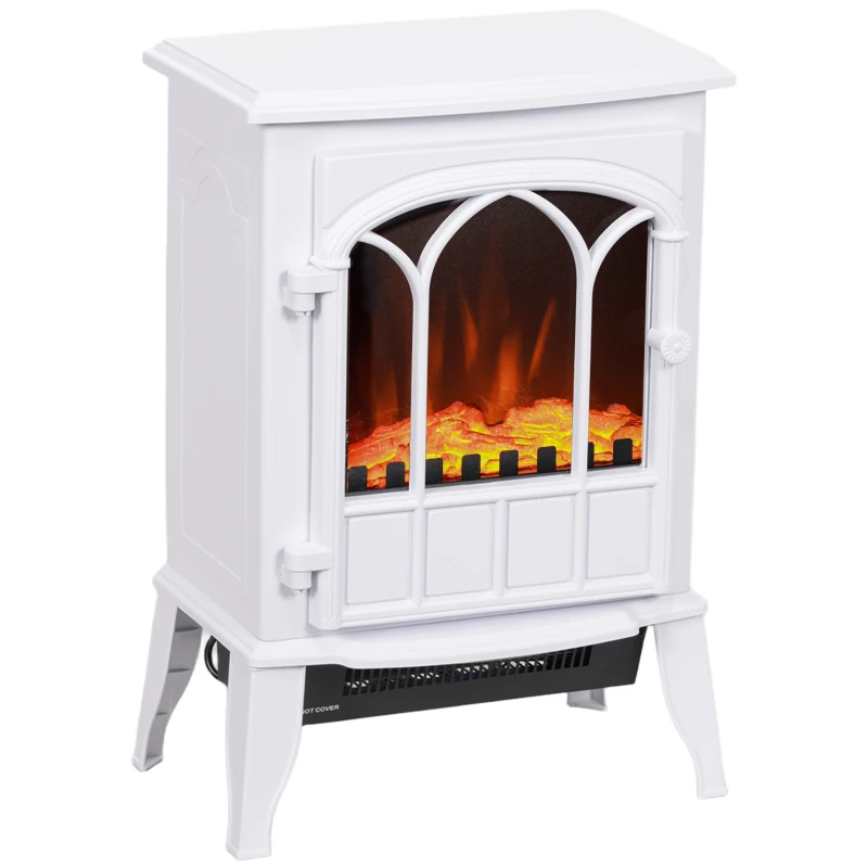 HOMCOM Chimenea Eléctrica 1000W/2000W Efecto de Llama Temperatura Ajustable y Protección Sobrecalentamiento para 15-30 ㎡ Blanco