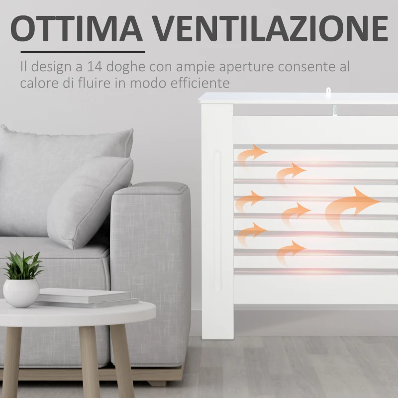 HOMCOM Copritermosifoni a Doghe con Ripiano Portaoggetti, in Legno, 172x19x81 cm, Bianco