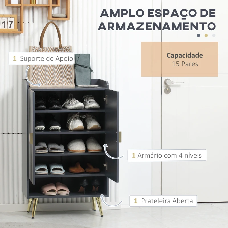 HOMCOM Sapateira com Prateleira Aberta e Prateleiras Ajustáveis para 15 Pares de Sapatos para Corredor Entrada 60x33x100 cm Cinza Escuro