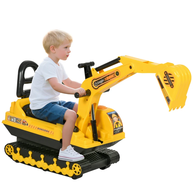 HOMCOM Porteur Enfant tractopelle 18-48 Mois Coffre klaxon Fonction pivotante Jaune