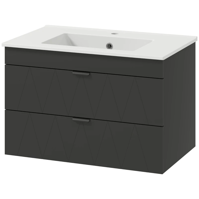 HOMCOM Mobiletto Sospeso per Lavabo con Lavabo in Ceramica e Cassetti Soft-Close Nero