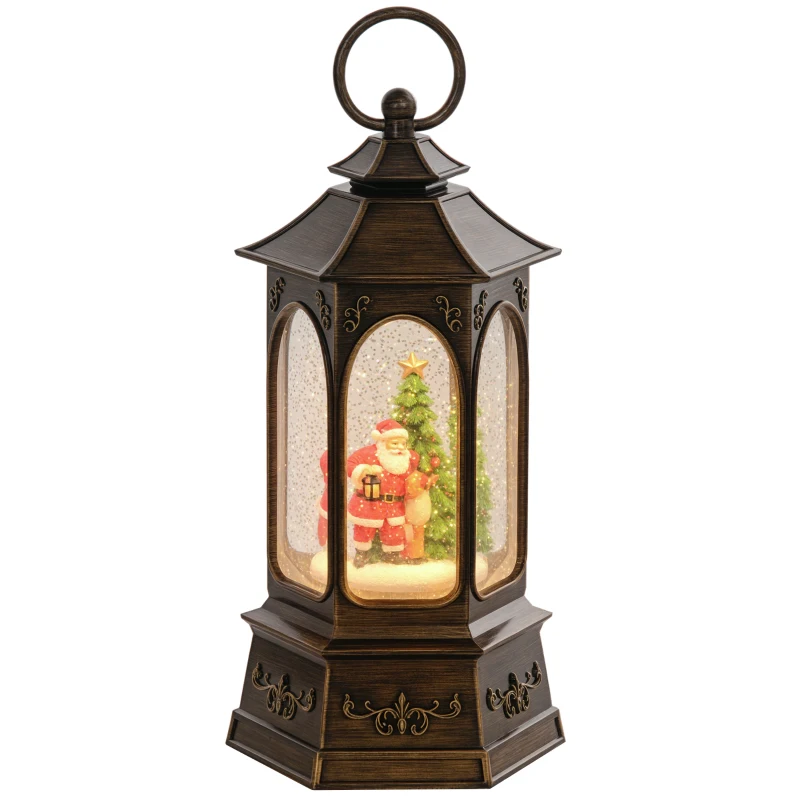 HOMCOM Lanterne boule à neige avec musique et lumières boule à neige LED alimentée par piles avec paillettes tourbillonnantes